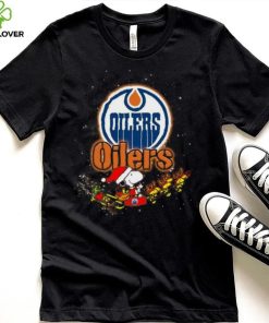 Edmonton Oilers NHL Santa Snoopy and Woodstock Christmas T Shirt