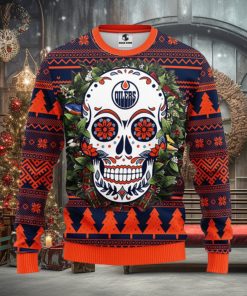 Edmonton Oilers Skull Flower Ugly Christmas Ugly Sweater