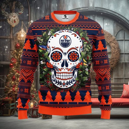 Edmonton Oilers Skull Flower Ugly Christmas Ugly Sweater