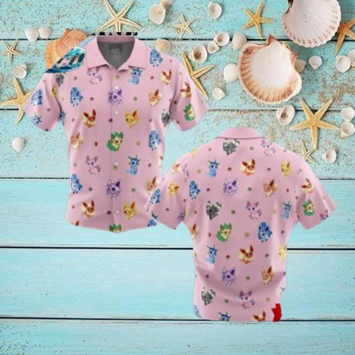 Eevelutions Pattern Pokemon Pattern Button Up Hawaiian Shirt