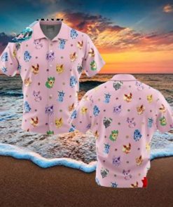 Eevelutions Pattern Pokemon Pattern Button Up Hawaiian Shirt