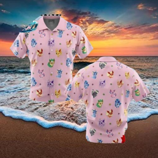 Eevelutions Pattern Pokemon Pattern Button Up Hawaiian Shirt