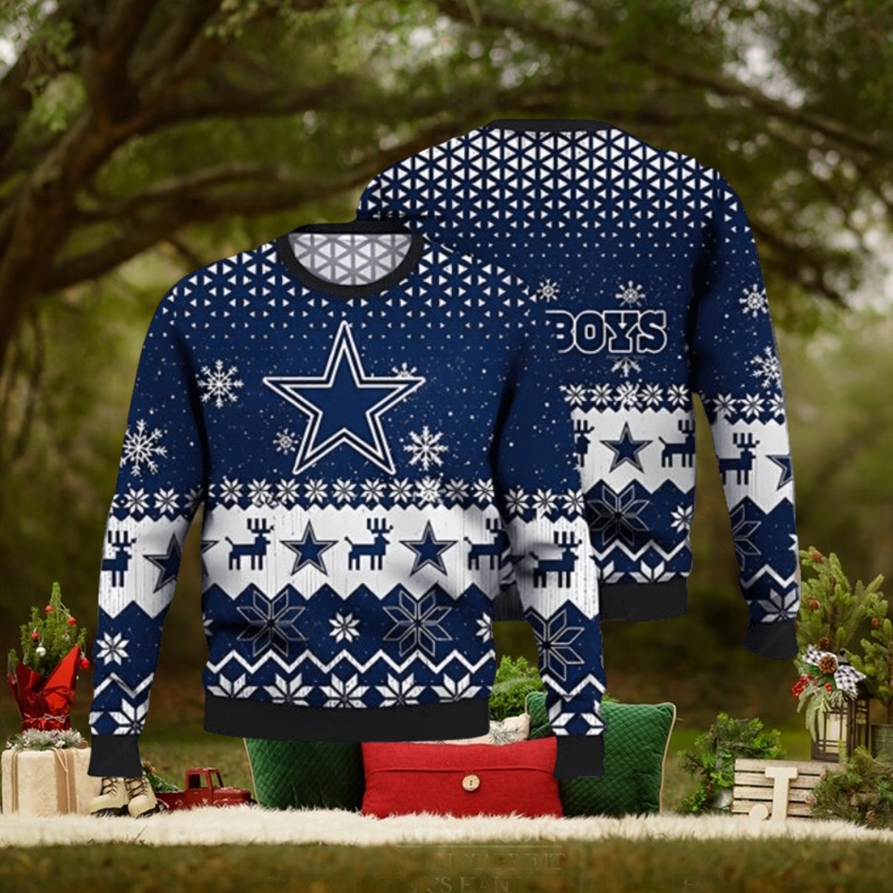 Dallas Cowboys Ugly Sweater Vintage Snowflakes Ugly Christmas Sweater 3D Printed Men And Women Holiday Gift