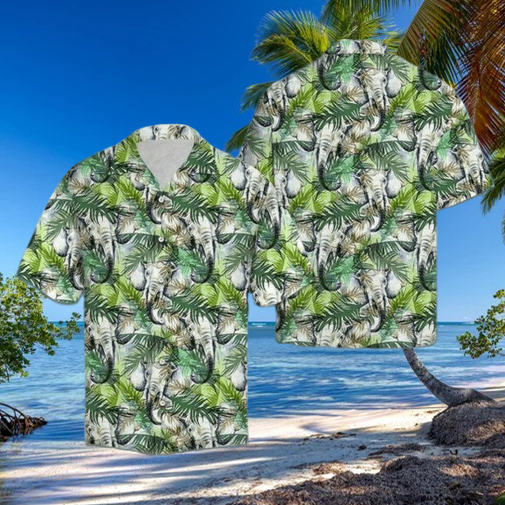 Elephant Tropical Palm Leaves Hawaiian Shirts Elephant Tropical Palm Leaves Hawaiian Shirts