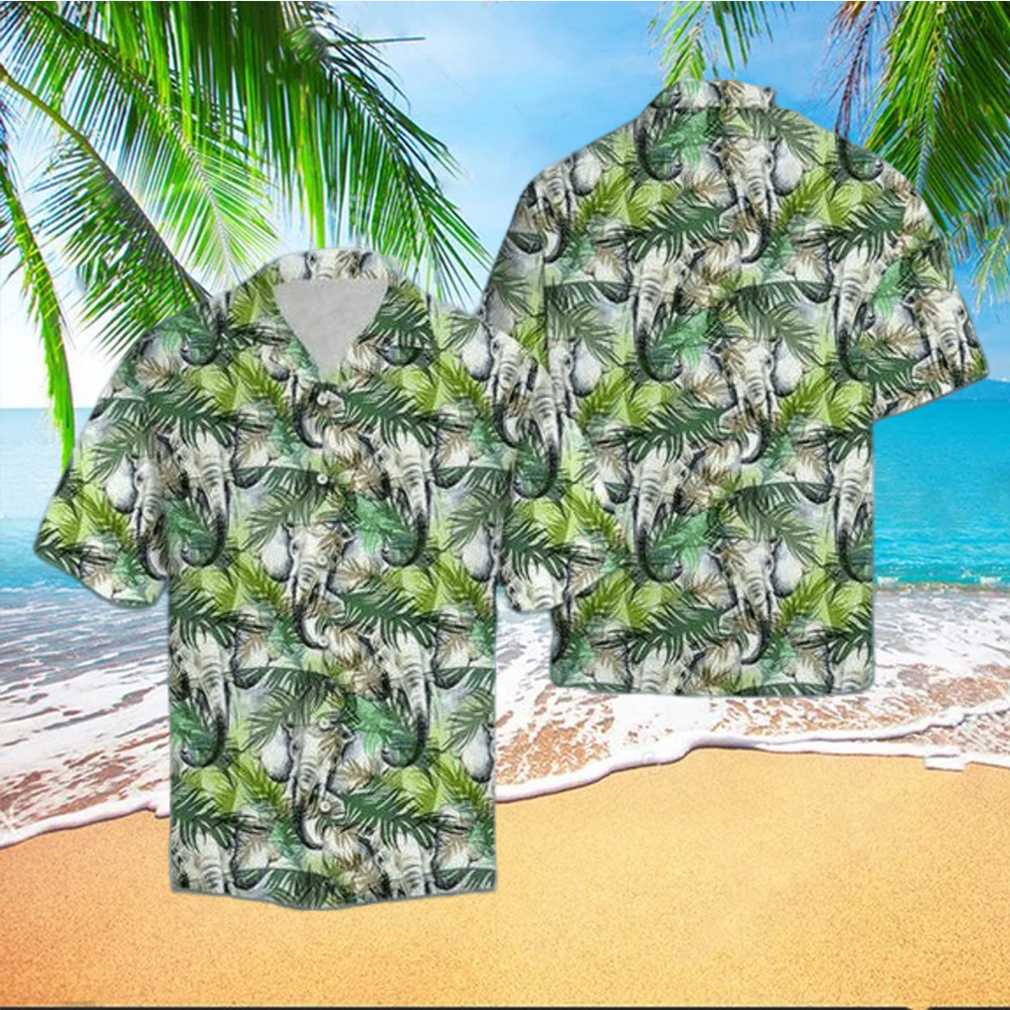 Elephant Tropical Palm Leaves Hawaiian Shirts Elephant Tropical Palm Leaves Hawaiian Shirts