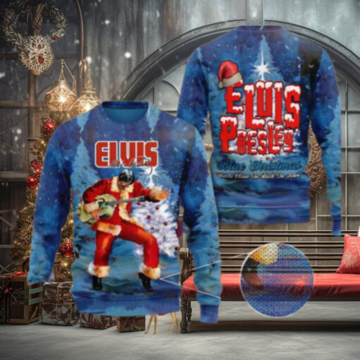 Elvis Presley Blue Christmas Santa Claus Is Back In Town Chirstmas Gifts 2024 Xmas For Family And Friends Ugly Sweater