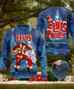 Elvis Presley Blue Christmas Santa Claus Is Back In Town Chirstmas Gifts 2024 Xmas For Family And Friends Ugly Sweater