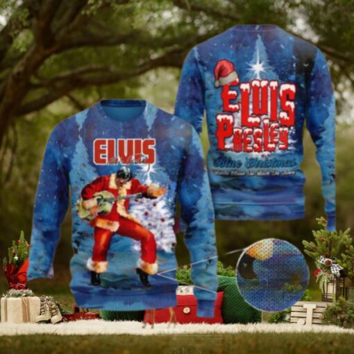 Elvis Presley Blue Christmas Santa Claus Is Back In Town Chirstmas Gifts 2024 Xmas For Family And Friends Ugly Sweater
