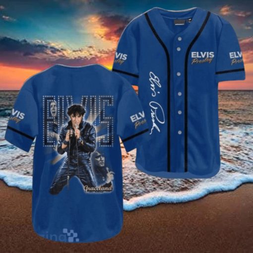 Elvis Presley Graceland Blue Jersey Baseball Shirt Style Gift Shirt