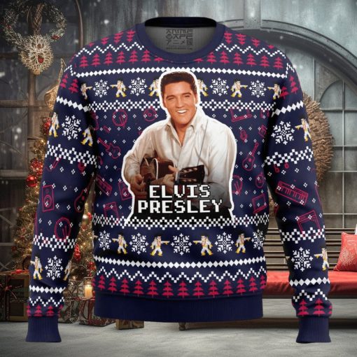 Elvis Presley Pine Tree Snowflake Ugly Christmas Sweater