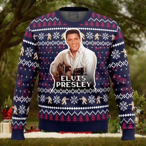 Elvis Presley Pine Tree Snowflake Ugly Christmas Sweater