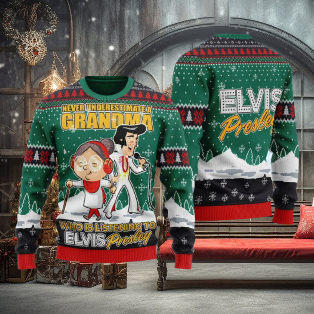 Elvis Presley With Grandma Ugly Christmas Sweater 3D Gift Idea Christmas Elvis Presley With Grandma Ugly Christmas Sweater 3D Gift Idea Christmas