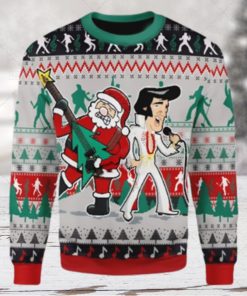 Elvis Presley With Santa Claus Team Up Chirstmas Ugly Wool Knitted Sweater