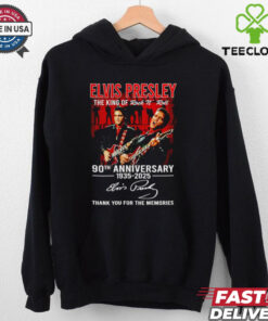 Elvis Presley The King of Rock 'N' Roll 90th Anniversary 1935-2025 Shirt, featuring a tribute design to celebrate Elvis Presley's 90th anniversary, with iconic imagery of the King of Rock 'N' Roll. Perfect for fans honoring his legendary legacy in music.