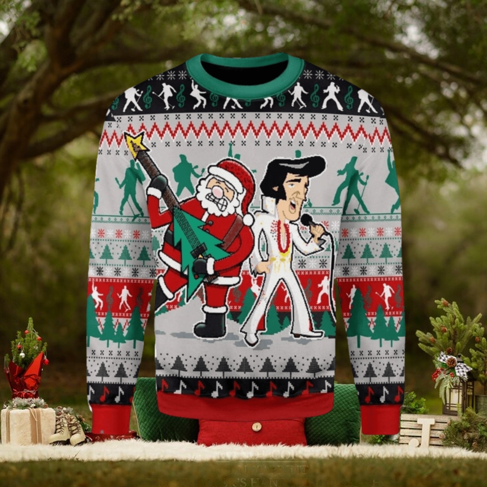 Elvis With Santa Christmas Ugly Christmas Sweater Elvis With Santa Christmas Ugly Christmas Sweater