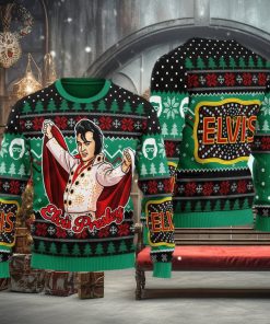 Elviss Presleyy Belt Buckle Sign With Rhinestone Ugly Christmas Sweater 3D Gift Idea Christmas