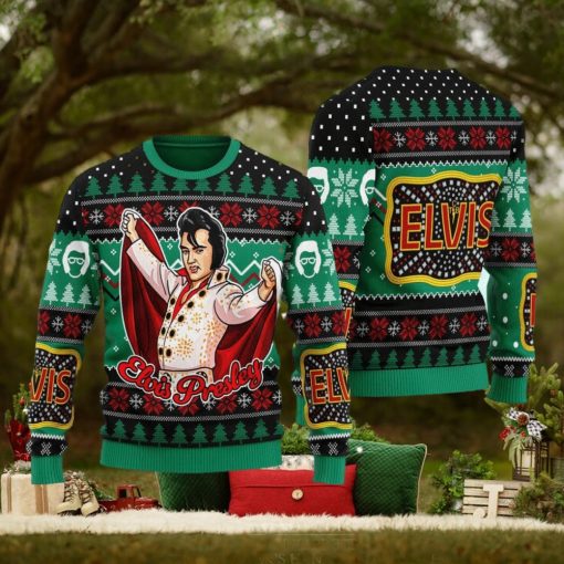 Elviss Presleyy Belt Buckle Sign With Rhinestone Ugly Christmas Sweater 3D Gift Idea Christmas