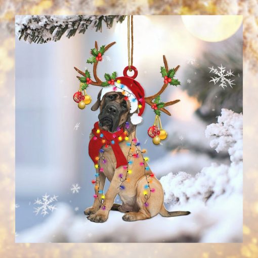 English Mastiff Reindeer Shape Christmas 2 sides Ornament