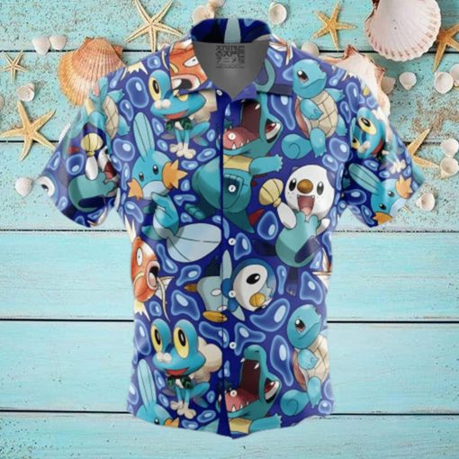 Water Type Starters Pokemon Button Up Hawaiian Shirt