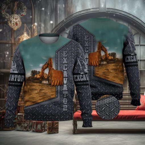 Excavator Cool Grey 3D Full Print Ugly Sweater Christmas Gift Sweater