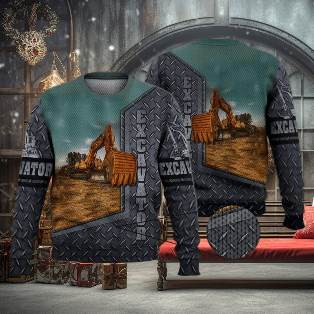 Excavator Cool Grey 3D Full Print Ugly Sweater Christmas Gift Sweater Excavator Cool Grey 3D Full Print Ugly Sweater Christmas Gift Sweater