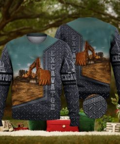 Excavator Cool Grey 3D Full Print Ugly Sweater Christmas Gift Sweater