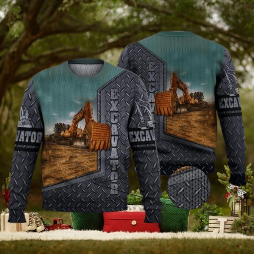 Excavator Cool Grey 3D Full Print Ugly Sweater Christmas Gift Sweater