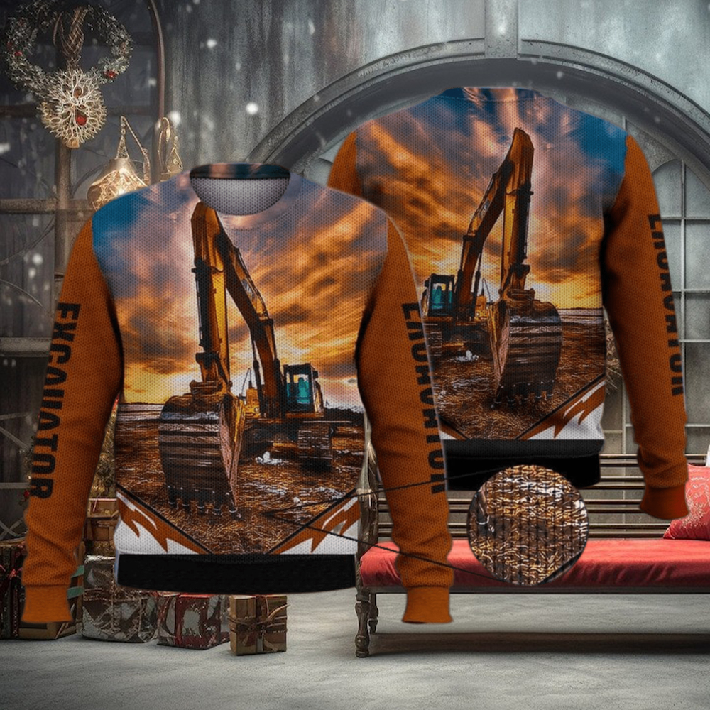 Excavator Orange 3D Full Print Ugly Sweater Christmas Gift Sweater Excavator Orange 3D Full Print Ugly Sweater Christmas Gift Sweater