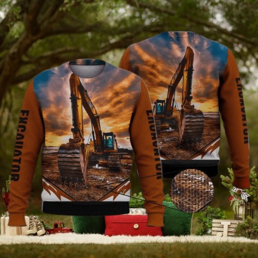 Excavator Orange 3D Full Print Ugly Sweater Christmas Gift Sweater