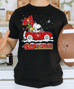 Happy Merry Christmas Snoopy drive a car San Francisco 49ers logo flag gift shirt