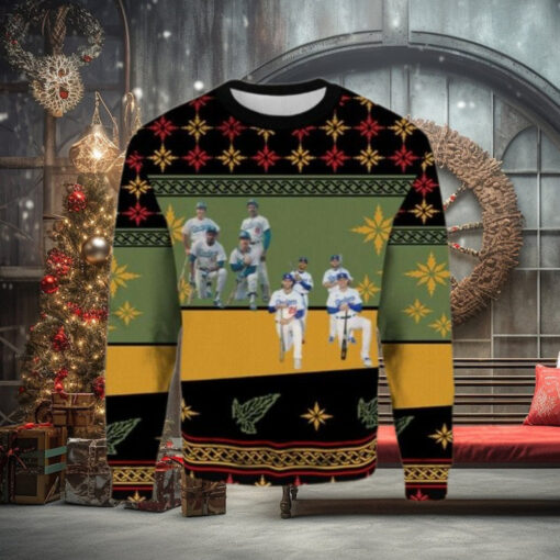 MLB LA Dodgers Team Lineup Green And Gold Ugly Christmas Sweater