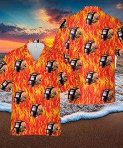 FLAMING SKULL Welding Helmet Hawaiian Shirt Beach Hoilday Summer Gift