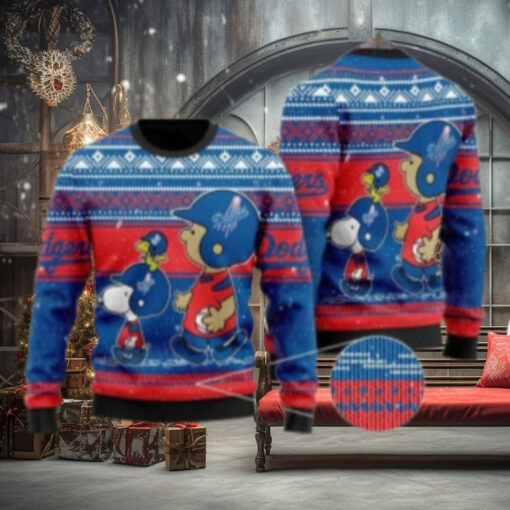 Snoopy And Woodstock MLB Dodgers Ugly Christmas Sweater