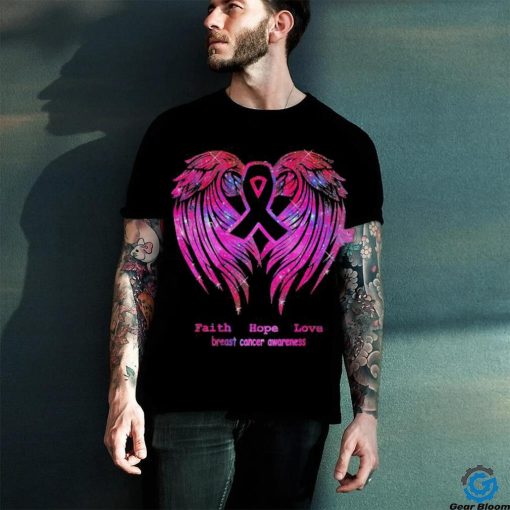 Faith Hope Love Wings Breast Cancer Awareness Back T Shirt