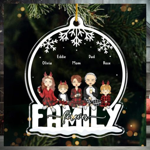 Family Always And Forever Family Personalized Custom Ornament Acrylic Snow Globe Shaped Christmas Gift For Family Members