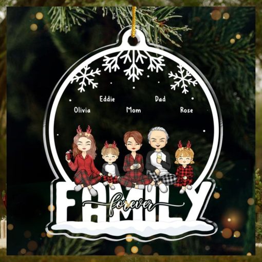 Family Always And Forever Family Personalized Custom Ornament Acrylic Snow Globe Shaped Christmas Gift For Family Members