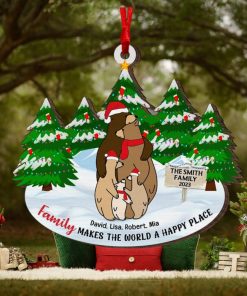 Family Makes The World A Happy Place Personalized Wood Ornament Gift For Family Christmas Gift