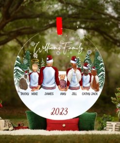 Family Ornament With Kids and Pets, Christmas Family Personalized, Acrylic Keepsake