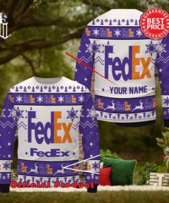 Fedex Custom Name White Design Logo Snowflake Ugly Christmas Sweater