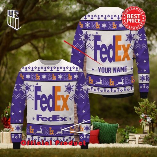 Fedex Custom Name White Design Logo Snowflake Ugly Christmas Sweater