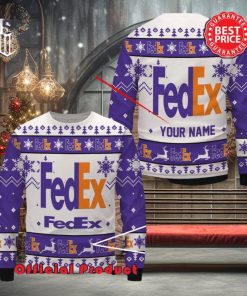 Fedex Custom Name White Design Logo Snowflake Ugly Christmas Sweater