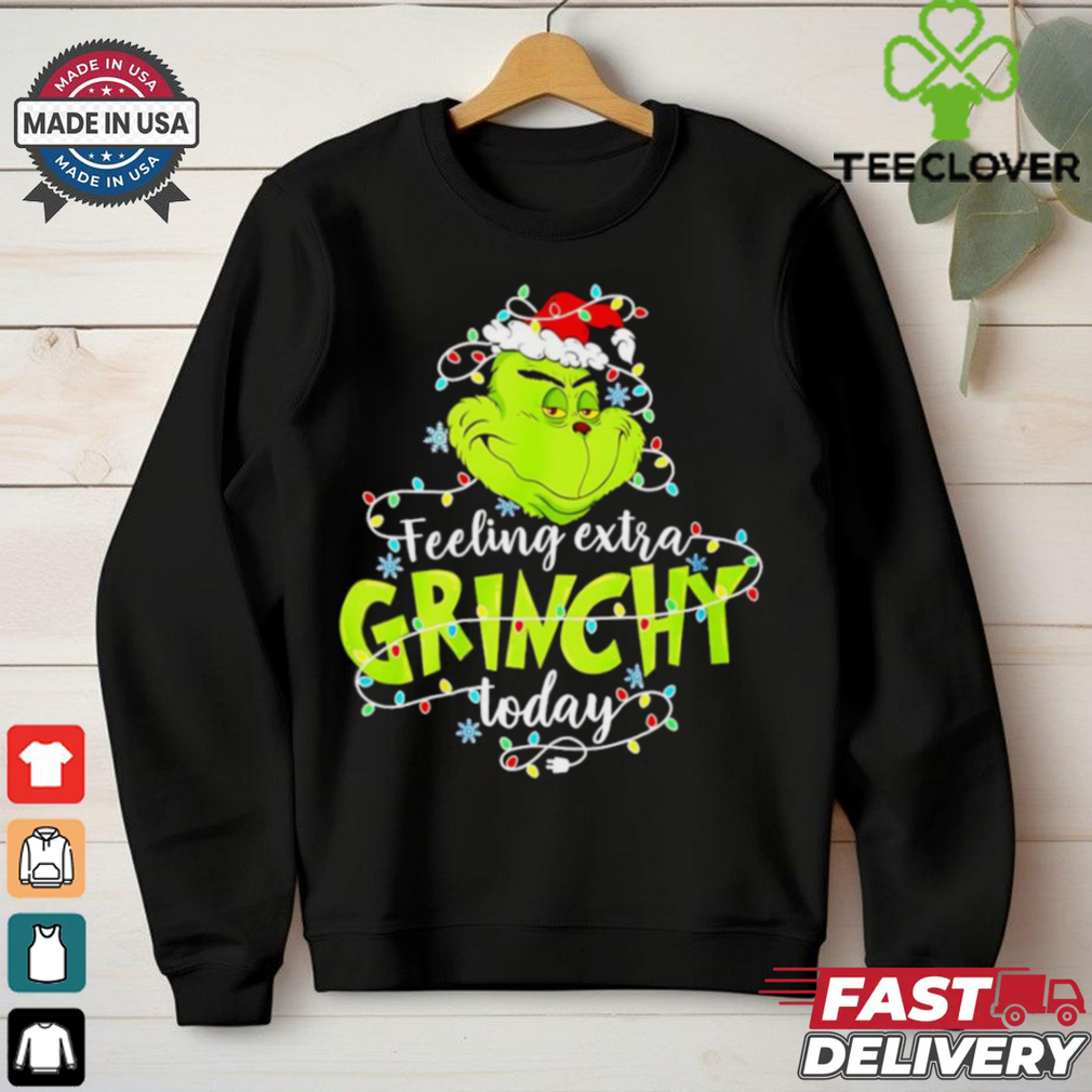 Feeling extra Grinch today Santa hat lights Christmas 2024 shirt Feeling extra Grinch today Santa hat lights Christmas 2024 shirt