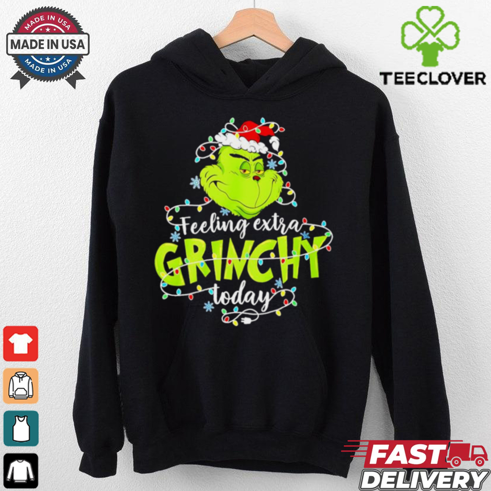 Feeling extra Grinch today Santa hat lights Christmas 2024 shirt Feeling extra Grinch today Santa hat lights Christmas 2024 shirt