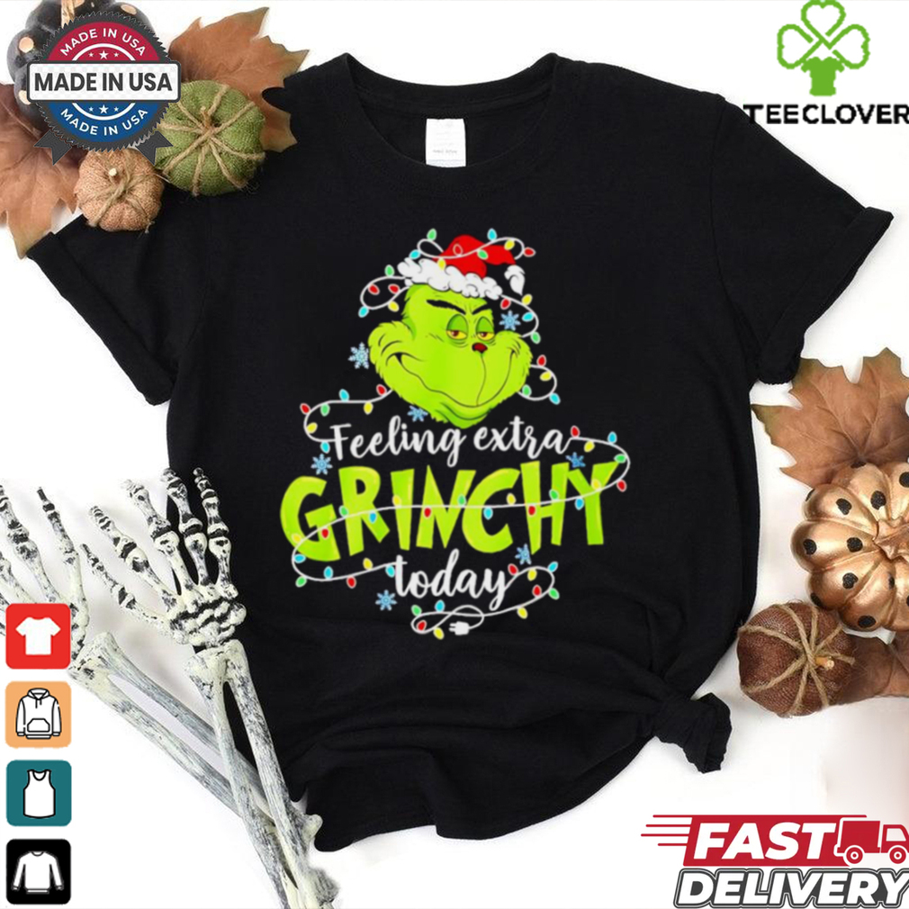 Feeling extra Grinch today Santa hat lights Christmas 2024 shirt Feeling extra Grinch today Santa hat lights Christmas 2024 shirt