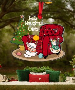 Feliz Naughty Cats, Gift For Cat Lovers, Personalized Acrylic Ornament, Sofa Cats Ornament