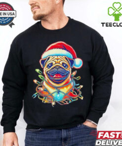 Festive Pug With Santa Hat And Christmas 2024 Lights Cute Shirt 2 Festive Pug With Santa Hat And Christmas 2024 Lights Cute Shirt