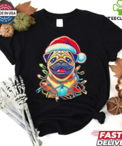 Festive Pug With Santa Hat And Christmas 2024 Lights Cute Shirt 3 Festive Pug With Santa Hat And Christmas 2024 Lights Cute Shirt