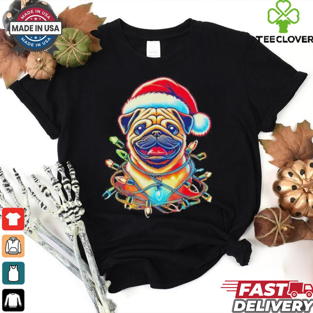 Festive Pug With Santa Hat And Christmas 2024 Lights Cute Shirt Festive Pug With Santa Hat And Christmas 2024 Lights Cute Shirt
