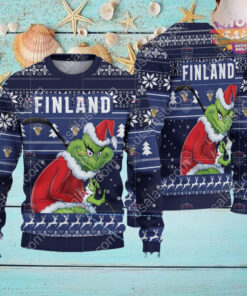 Finland Ice Hockey Team Grinch Hockey Stick Ugly Christmas Sweater