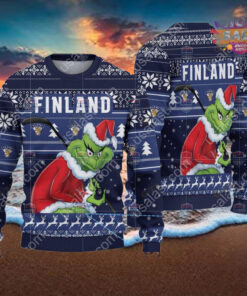Finland Ice Hockey Team Grinch Hockey Stick Ugly Christmas Sweater